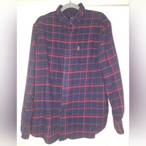Chaps Men's Navy and Red Plaid Flannel Shirt Size XL